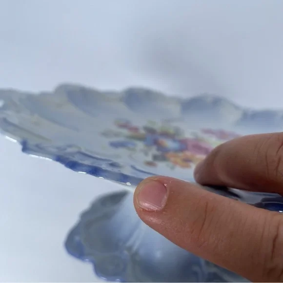 Vintage Floral Blue Pedestal Cake Stand Home Decor Fruit Display Centerpiece - Picture 11 of 12